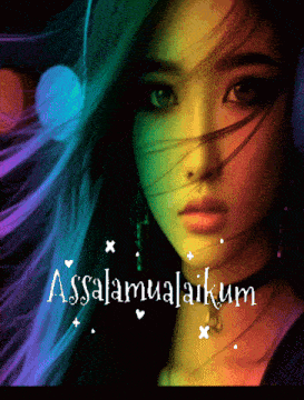 a painting of a woman with rainbow hair and the words assalamualaikum on the bottom