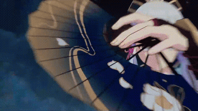 a person is holding a fan in their hand in a painting .