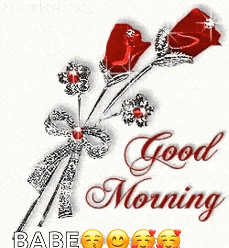 a good morning greeting card with a bouquet of red roses