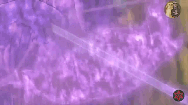 a cartoon scene with purple flames coming out of the ground
