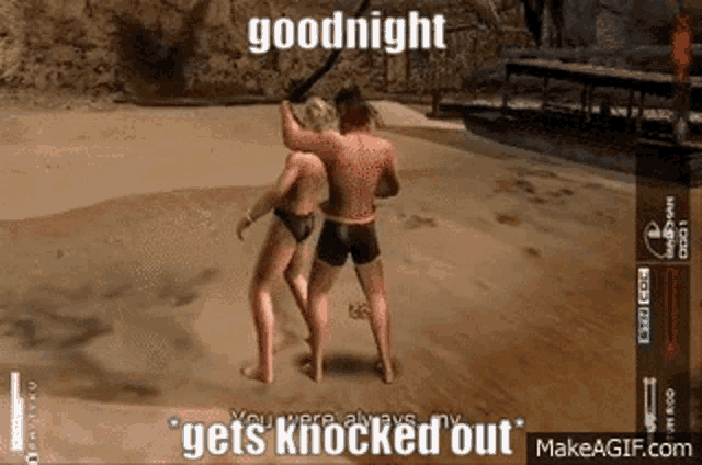 a screenshot of a video game with the words goodnight gets knocked out