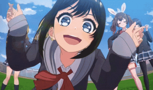 a girl in a school uniform with bunny ears on her head