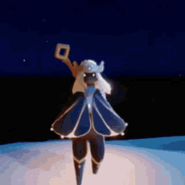 a person in a video game is holding a stick in their hands .
