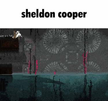 a poster for sheldon cooper with a picture of a building