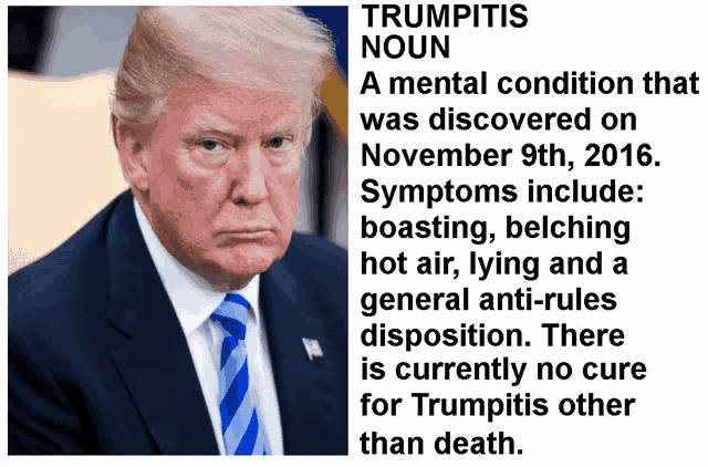 a picture of donald trump next to text about trumpitis