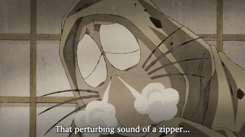 a cartoon character with smoke coming out of his mouth and the words that perturbing sound of a zipper