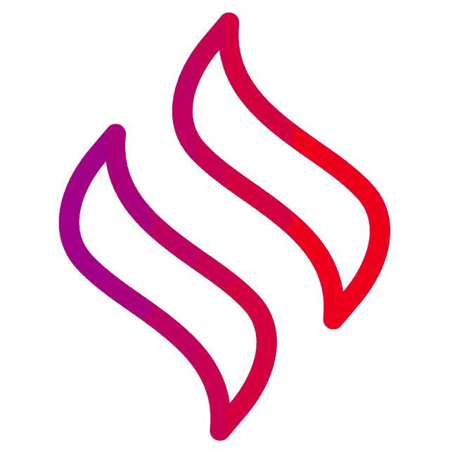 a purple and red swirl icon on a white background