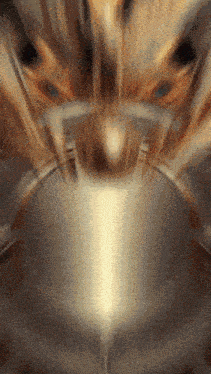 a close up of a painting with a glowing light coming out of it