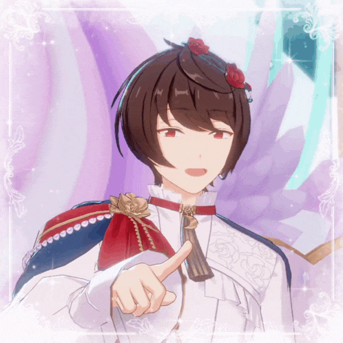 a cartoon character giving a thumbs up with a rose in his hair