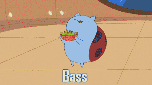 a cartoon character says drop em in front of a woman with glasses