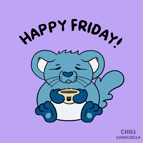 a cartoon drawing of a blue animal with the words happy friday