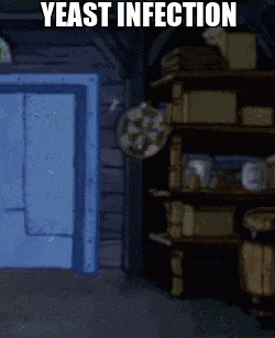 a cartoon scene with the words yeast infection written on it