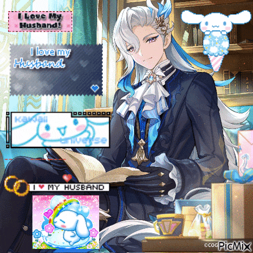 a cartoon of a man reading a book with the words i love my husband