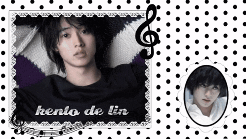 a picture of a man with the name kento de lin on the bottom