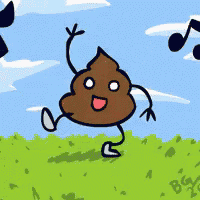 a cartoon drawing of a poop with hands and legs