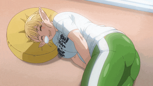 a drawing of a girl with chinese writing on her shirt laying on the floor