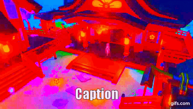 a colorful painting of a building with the caption caption written on it .