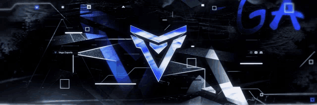 a black background with a blue triangle and the letters ga on it