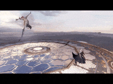 a dragon is flying over a dome with a landscape in the background