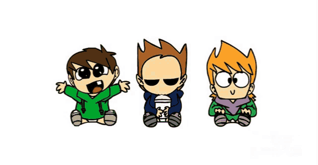 three cartoon characters are sitting next to each other .