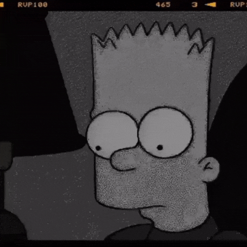 bart simpson from the simpsons is looking at the camera in a black and white photo .