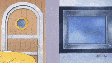 a cartoon drawing of a door and a tv screen