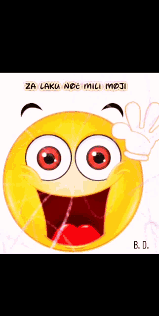 a cartoon smiley face with the words za laku noc mili moji underneath it