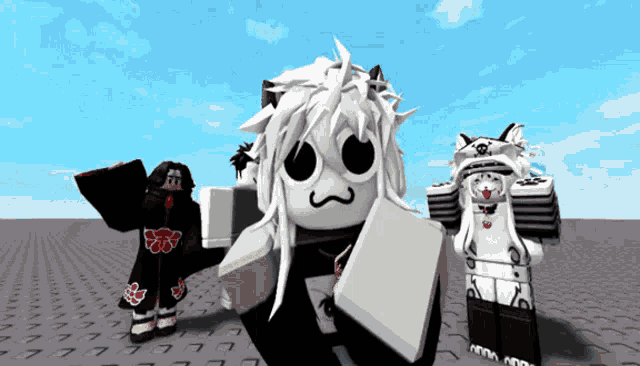 a group of roblox characters are standing next to each other and one of them is wearing a black and white outfit