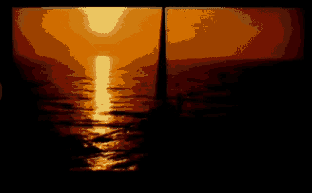 a picture of a sunset over the ocean with a boat in the foreground