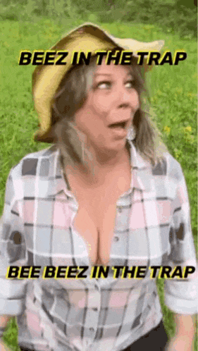 a woman is wearing a cowboy hat and a plaid shirt .