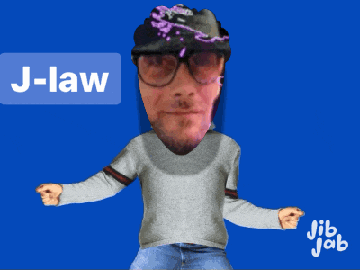 a man wearing sunglasses and a hat with the word j-law above his head