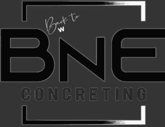 the logo for bne concrete is white on a black background
