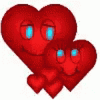 two red hearts with smiley faces on them are sitting next to each other on a white background .