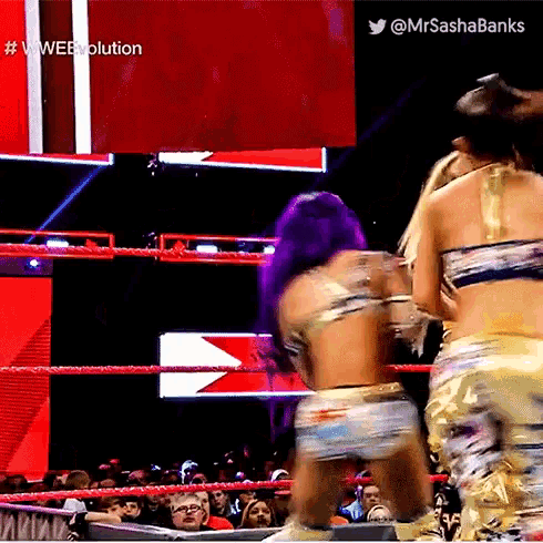 two women are wrestling in a wrestling ring .