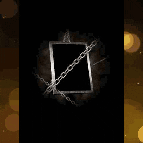 a metal chain with a square in the middle is hanging from a ceiling .