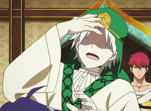 a cartoon character with white hair and a green hat with the letter a on it
