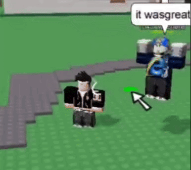 a roblox character is talking to another roblox character in a game .