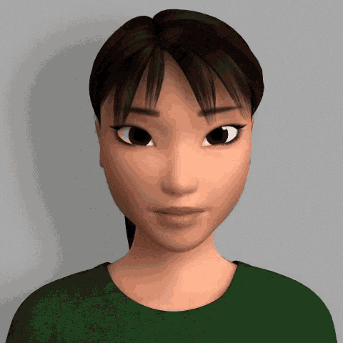 a close up of a cartoon character 's face with a green shirt