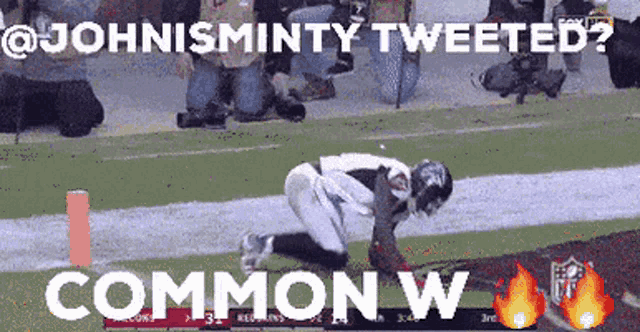 a football player is kneeling down on the field and the caption says johnisminty tweeted