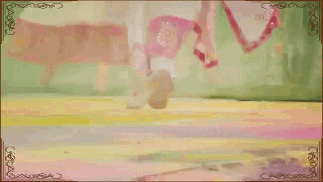 a painting of a person walking on a multicolored path