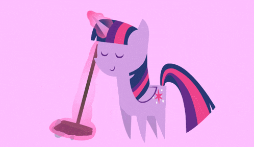 twilight sparkle from my little pony is sweeping the floor with a broom