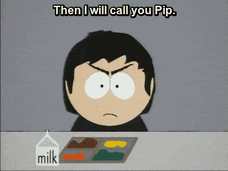 a cartoon character says " then i will call you pip " in front of a carton of milk
