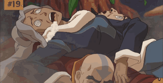 a cartoon drawing of a man laying down with the number 19 above him