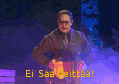 a pixelated image of a man with the words ei saa peittaa written below him