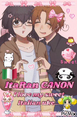 a picture of two anime characters with the words i love my sweet italian uke on it