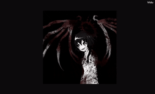 a black and white drawing of a girl with blood coming out of her arms
