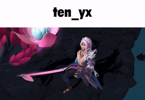 a picture of a man holding a sword with the words ten_yx below him