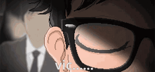 a pixel art of a man wearing glasses with the word vic written below him