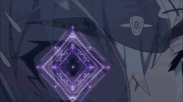 a purple glowing object is being held in a hand