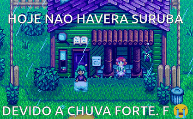 a pixel art of a house with the words " hoje nao havera suruba " above it